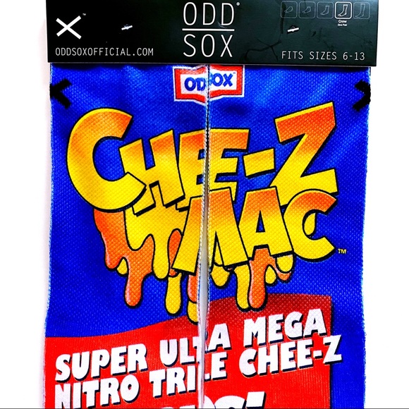Odd Sox Chee-Z Mac N’ Cheese Crew Socks Blue - Picture 2 of 5